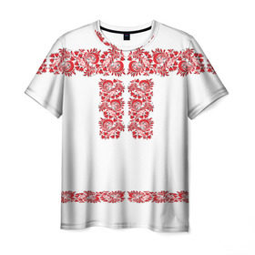 Мужская футболка 3D с принтом Вышиванка в Кировске, 100% полиэфир | прямой крой, круглый вырез горловины, длина до линии бедер | белорусская | вышиванка | древнерусская | к празднику | косоворотка | красные | масленица | национальная одежда | патриотическая | рубаха | русская | узоры | украинская