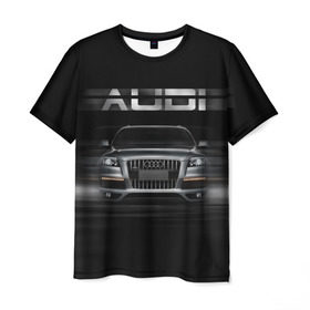 Мужская футболка 3D с принтом Audi Q7 скорость в Кировске, 100% полиэфир | прямой крой, круглый вырез горловины, длина до линии бедер | audi | авто | автомобиль | ауди | кольца | красивая | кроссовер | крутая | марка | машина | надпись | немецкая иномарка | прикольная | тачка | черная | эмблема