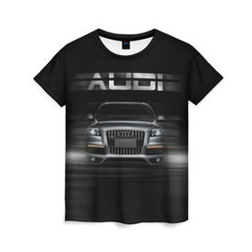 Женская футболка 3D с принтом Audi Q7 скорость в Кировске, 100% полиэфир ( синтетическое хлопкоподобное полотно) | прямой крой, круглый вырез горловины, длина до линии бедер | audi | авто | автомобиль | ауди | кольца | красивая | кроссовер | крутая | марка | машина | надпись | немецкая иномарка | прикольная | тачка | черная | эмблема