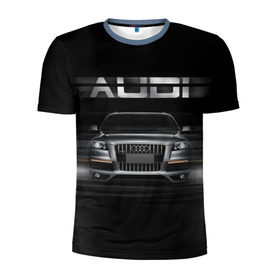Мужская футболка 3D спортивная с принтом Audi Q7 скорость в Кировске, 100% полиэстер с улучшенными характеристиками | приталенный силуэт, круглая горловина, широкие плечи, сужается к линии бедра | audi | авто | автомобиль | ауди | кольца | красивая | кроссовер | крутая | марка | машина | надпись | немецкая иномарка | прикольная | тачка | черная | эмблема
