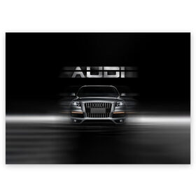 Поздравительная открытка с принтом Audi Q7 скорость в Кировске, 100% бумага | плотность бумаги 280 г/м2, матовая, на обратной стороне линовка и место для марки
 | Тематика изображения на принте: audi | авто | автомобиль | ауди | кольца | красивая | кроссовер | крутая | марка | машина | надпись | немецкая иномарка | прикольная | тачка | черная | эмблема
