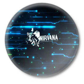 Значок с принтом Схема Nirvana (Курт Кобейн) в Кировске,  металл | круглая форма, металлическая застежка в виде булавки | kurt cobain | микросхема | нирвана | плата