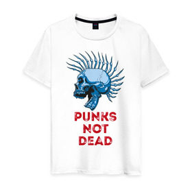 Мужская футболка хлопок с принтом Punks not dead в Кировске, 100% хлопок | прямой крой, круглый вырез горловины, длина до линии бедер, слегка спущенное плечо. | music | punk | rock | skull | музыка | панк | рок | череп | черепа