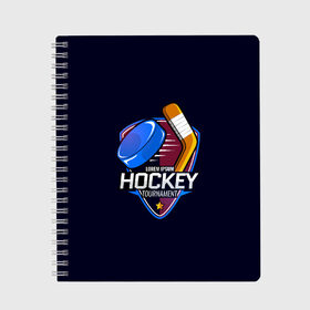 Тетрадь с принтом Hockey в Кировске, 100% бумага | 48 листов, плотность листов — 60 г/м2, плотность картонной обложки — 250 г/м2. Листы скреплены сбоку удобной пружинной спиралью. Уголки страниц и обложки скругленные. Цвет линий — светло-серый
 | bandy | hockey | клюшка | коньки | лед | спорт | хоккей