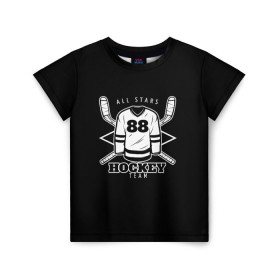 Детская футболка 3D с принтом Hockey Team в Кировске, 100% гипоаллергенный полиэфир | прямой крой, круглый вырез горловины, длина до линии бедер, чуть спущенное плечо, ткань немного тянется | bandy | hockey | клюшка | коньки | лед | спорт | хоккей