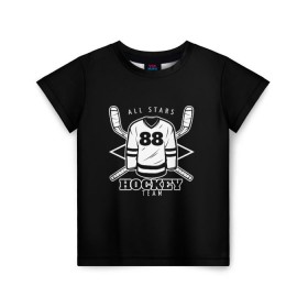 Детская футболка 3D с принтом Hockey Team в Кировске, 100% гипоаллергенный полиэфир | прямой крой, круглый вырез горловины, длина до линии бедер, чуть спущенное плечо, ткань немного тянется | Тематика изображения на принте: bandy | hockey | клюшка | коньки | лед | спорт | хоккей