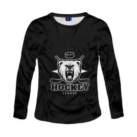 Женский лонгслив 3D с принтом Bear hockey в Кировске, 100% полиэстер | длинные рукава, круглый вырез горловины, полуприлегающий силуэт | bandy | hockey | клюшка | коньки | лед | спорт | хоккей