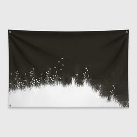 Флаг-баннер с принтом Ночная полянка в Кировске, 100% полиэстер | размер 67 х 109 см, плотность ткани — 95 г/м2; по краям флага есть четыре люверса для крепления | бабочки | белый | кусты | ночь | цветы | чб | черно белое | черный