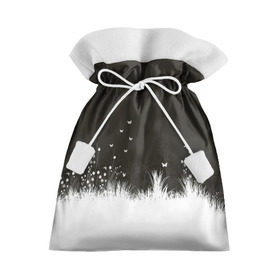 Подарочный 3D мешок с принтом Ночная полянка в Кировске, 100% полиэстер | Размер: 29*39 см | бабочки | белый | кусты | ночь | цветы | чб | черно белое | черный