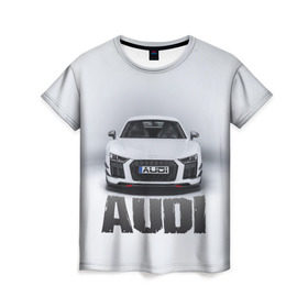 Женская футболка 3D с принтом Audi серебро в Кировске, 100% полиэфир ( синтетическое хлопкоподобное полотно) | прямой крой, круглый вырез горловины, длина до линии бедер | ауди | машина