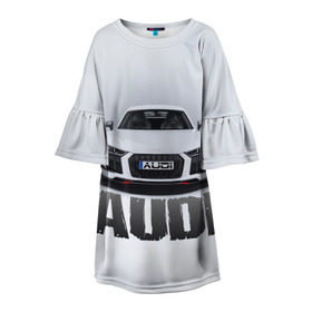 Детское платье 3D с принтом Audi серебро в Кировске, 100% полиэстер | прямой силуэт, чуть расширенный к низу. Круглая горловина, на рукавах — воланы | Тематика изображения на принте: ауди | машина
