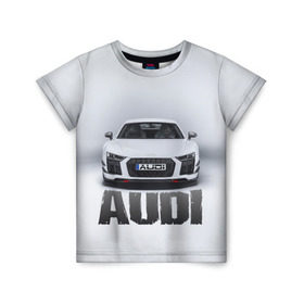 Детская футболка 3D с принтом Audi серебро в Кировске, 100% гипоаллергенный полиэфир | прямой крой, круглый вырез горловины, длина до линии бедер, чуть спущенное плечо, ткань немного тянется | ауди | машина