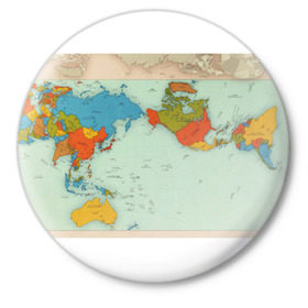 Значок с принтом Правильная карта мира. в Кировске,  металл | круглая форма, металлическая застежка в виде булавки | authagraph world map | австралия | азия | америка | глобус | гренландия | дизайн карты мира | европа | карта | мир