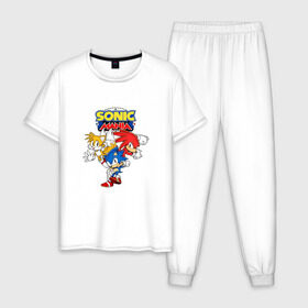 Мужская пижама хлопок с принтом Sonic Mania в Кировске, 100% хлопок | брюки и футболка прямого кроя, без карманов, на брюках мягкая резинка на поясе и по низу штанин
 | sega | sonic | sonic mania | ежик | наклз | соник | тейлс