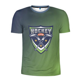 Мужская футболка 3D спортивная с принтом Hockey в Кировске, 100% полиэстер с улучшенными характеристиками | приталенный силуэт, круглая горловина, широкие плечи, сужается к линии бедра | зеленый | спорт | хоккей