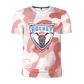 Мужская футболка 3D спортивная с принтом Hockey в Кировске, 100% полиэстер с улучшенными характеристиками | приталенный силуэт, круглая горловина, широкие плечи, сужается к линии бедра | камуфляж | каска | красный | спорт | шлем