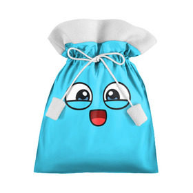 Подарочный 3D мешок с принтом Эмодзи / Смайл (голубой цвет) в Кировске, 100% полиэстер | Размер: 29*39 см | Тематика изображения на принте: глаза | милые | подарок | смайл | смайлик | улыбка | эмодзи | эмоции