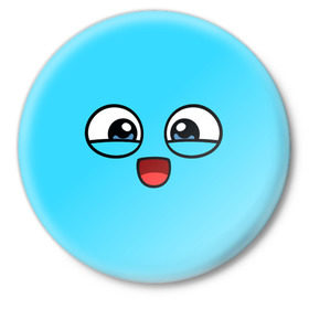 Значок с принтом Эмодзи / Смайл (голубой цвет) в Кировске,  металл | круглая форма, металлическая застежка в виде булавки | Тематика изображения на принте: глаза | милые | подарок | смайл | смайлик | улыбка | эмодзи | эмоции