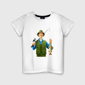 Детская футболка хлопок с принтом Папа-рыбак в Кировске, 100% хлопок | круглый вырез горловины, полуприлегающий силуэт, длина до линии бедер | 