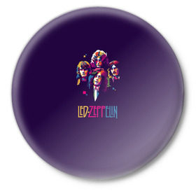 Значок с принтом Led Zeppelin Color в Кировске,  металл | круглая форма, металлическая застежка в виде булавки | Тематика изображения на принте: рок