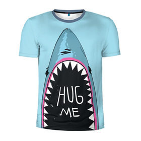 Мужская футболка 3D спортивная с принтом Обними Меня / Акула в Кировске, 100% полиэстер с улучшенными характеристиками | приталенный силуэт, круглая горловина, широкие плечи, сужается к линии бедра | hug me | shark | челюсти