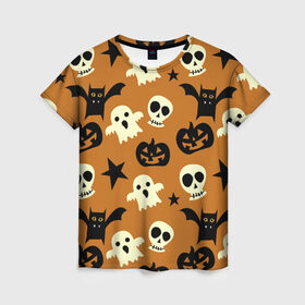 Женская футболка 3D с принтом Веселый Хэллоуин в Кировске, 100% полиэфир ( синтетическое хлопкоподобное полотно) | прямой крой, круглый вырез горловины, длина до линии бедер | 