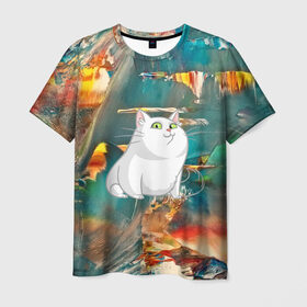 Мужская футболка 3D с принтом Белый котик в Кировске, 100% полиэфир | прямой крой, круглый вырез горловины, длина до линии бедер | cat | арт | взгляд | кот | кот хипстер | котёнок | котятки | котятушки | кошечки | кошка | мордочка
