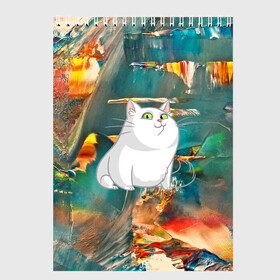 Скетчбук с принтом Белый котик в Кировске, 100% бумага
 | 48 листов, плотность листов — 100 г/м2, плотность картонной обложки — 250 г/м2. Листы скреплены сверху удобной пружинной спиралью | cat | арт | взгляд | кот | кот хипстер | котёнок | котятки | котятушки | кошечки | кошка | мордочка