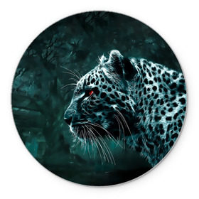 Коврик круглый с принтом Леопард неоновый в Кировске, резина и полиэстер | круглая форма, изображение наносится на всю лицевую часть | гепард | леопард | темный | хищник