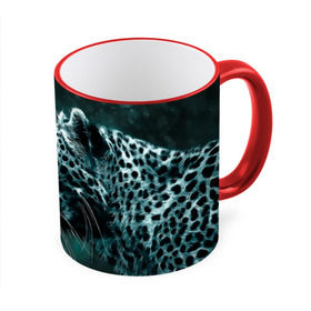 Кружка 3D с принтом Леопард неоновый в Кировске, керамика | ёмкость 330 мл | Тематика изображения на принте: гепард | леопард | темный | хищник
