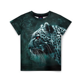 Детская футболка 3D с принтом Леопард неоновый в Кировске, 100% гипоаллергенный полиэфир | прямой крой, круглый вырез горловины, длина до линии бедер, чуть спущенное плечо, ткань немного тянется | Тематика изображения на принте: гепард | леопард | темный | хищник