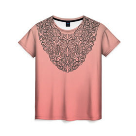 Женская футболка 3D с принтом Кружевной воротник в Кировске, 100% полиэфир ( синтетическое хлопкоподобное полотно) | прямой крой, круглый вырез горловины, длина до линии бедер | градиент | имитация | розовый