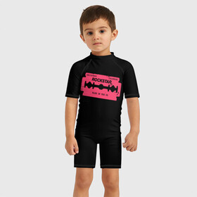 Детский купальный костюм 3D с принтом Rockstar Razor в Кировске, Полиэстер 85%, Спандекс 15% | застежка на молнии на спине | auto | dead | grand | red | redemption | theft | бритва | гта | лезвие | рокстар