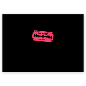Поздравительная открытка с принтом Rockstar Razor в Кировске, 100% бумага | плотность бумаги 280 г/м2, матовая, на обратной стороне линовка и место для марки
 | Тематика изображения на принте: auto | dead | grand | red | redemption | theft | бритва | гта | лезвие | рокстар