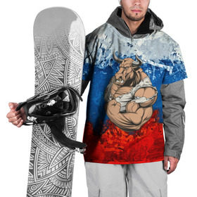 Накидка на куртку 3D с принтом Буйвол в Кировске, 100% полиэстер |  | abstraction | grunge | абстракция | буйвол | бык | краска | русский | триколор | я русский