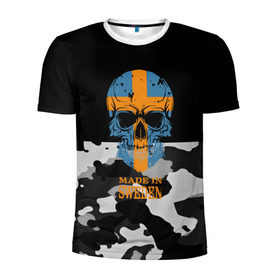 Мужская футболка 3D спортивная с принтом Made in Sweden в Кировске, 100% полиэстер с улучшенными характеристиками | приталенный силуэт, круглая горловина, широкие плечи, сужается к линии бедра | camouflage | made in sweden | skull | абстракция | города | камуфляж | нация | страны | текстуры | череп | швеция