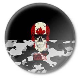Значок с принтом Made in Canada в Кировске,  металл | круглая форма, металлическая застежка в виде булавки | Тематика изображения на принте: camouflage | made in canada | skull | абстракция | города | камуфляж | канада | нация | страны | текстуры | череп