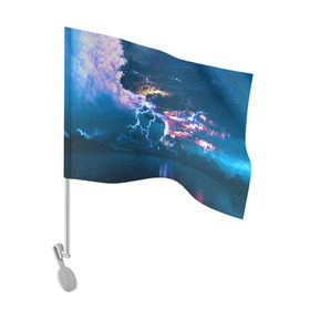 Флаг для автомобиля с принтом Извержение вулкана в Кировске, 100% полиэстер | Размер: 30*21 см | вода | вулкан | выброс | горы | гроза | дым | лава | молнии | море | облака | океан | остров | пепел | разряд | стихия