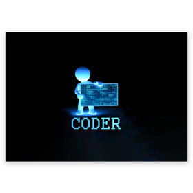 Поздравительная открытка с принтом Coder - программист кодировщик в Кировске, 100% бумага | плотность бумаги 280 г/м2, матовая, на обратной стороне линовка и место для марки
 | Тематика изображения на принте: it | programmer | голова | загрузка | код | надпись | неоновый | ноги | программный | руки | светящийся | страница | технологии | хакер | человек | человечек | шифровальщик | экран