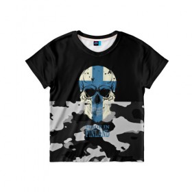 Детская футболка 3D с принтом Made in Finland в Кировске, 100% гипоаллергенный полиэфир | прямой крой, круглый вырез горловины, длина до линии бедер, чуть спущенное плечо, ткань немного тянется | camouflage | made in finland | skull | абстракция | города | камуфляж | нация | страны | текстуры | череп