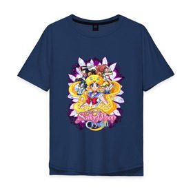 Мужская футболка хлопок Oversize с принтом Sailor Moon Crystal в Кировске, 100% хлопок | свободный крой, круглый ворот, “спинка” длиннее передней части | Тематика изображения на принте: sailor moon | аниме | анимэ | волосы | глаза | девочка | косы | луна в матроске | месяц | мультик | мультсериал | мультфильм | се | сейлор | сейлор ви | сейлор винера | сейлор марс | сейлор меркурий