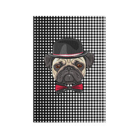 Обложка для паспорта матовая кожа с принтом Mr. Pug в Кировске, натуральная матовая кожа | размер 19,3 х 13,7 см; прозрачные пластиковые крепления | animal | dog | pet | pug | puppy | арт | горошек | джентльмен | животные | кружочки | мопс | мопсик | пес | собаки | текстура | французский бульдог