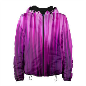 Женская куртка 3D с принтом фиолетово-черные краски в Кировске, ткань верха — 100% полиэстер, подклад — флис | прямой крой, подол и капюшон оформлены резинкой с фиксаторами, два кармана без застежек по бокам, один большой потайной карман на груди. Карман на груди застегивается на липучку | color | violet | акварель | краски | полосы | фиолетовый | цвет | черный | ярко