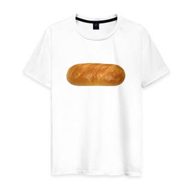 Мужская футболка хлопок с принтом Батон белого в Кировске, 100% хлопок | прямой крой, круглый вырез горловины, длина до линии бедер, слегка спущенное плечо. | Тематика изображения на принте: батон | хлеб