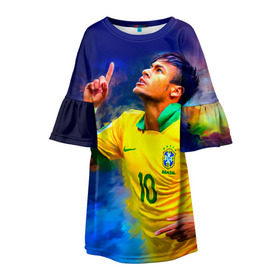 Детское платье 3D с принтом Neymar в Кировске, 100% полиэстер | прямой силуэт, чуть расширенный к низу. Круглая горловина, на рукавах — воланы | neymar | неймар | сборная бразилии