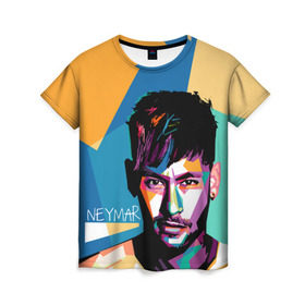 Женская футболка 3D с принтом Neymar в Кировске, 100% полиэфир ( синтетическое хлопкоподобное полотно) | прямой крой, круглый вырез горловины, длина до линии бедер | neymar | неймар | сборная бразилии