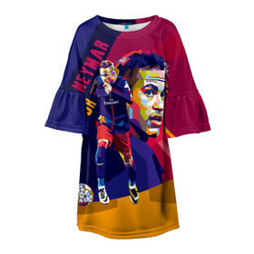 Детское платье 3D с принтом Neymar в Кировске, 100% полиэстер | прямой силуэт, чуть расширенный к низу. Круглая горловина, на рукавах — воланы | neymar | неймар | сборная бразилии