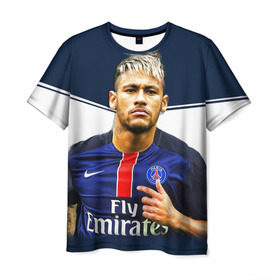 Мужская футболка 3D с принтом Neymar в Кировске, 100% полиэфир | прямой крой, круглый вырез горловины, длина до линии бедер | Тематика изображения на принте: neymar | psg | неймар | псж | сборная бразилии