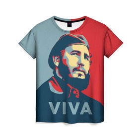 Женская футболка 3D с принтом Фидель Кастро в Кировске, 100% полиэфир ( синтетическое хлопкоподобное полотно) | прямой крой, круглый вырез горловины, длина до линии бедер | cuba | fidel | диктатор | коммунизм | куба | президент | фидель
