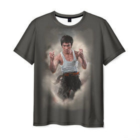 Мужская футболка 3D с принтом Брюс Ли в Кировске, 100% полиэфир | прямой крой, круглый вырез горловины, длина до линии бедер | актер | блюс | боец | каратэ | кунг фу | ли | спорт